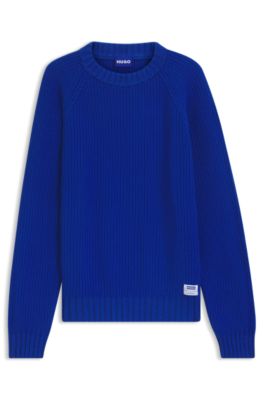 Cotton sweater with rib knit, Light Blue