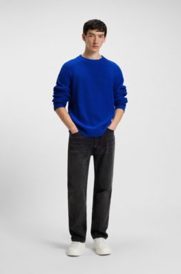 Cotton sweater with rib knit, Light Blue