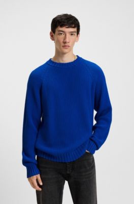 Cotton sweater with rib knit, Light Blue