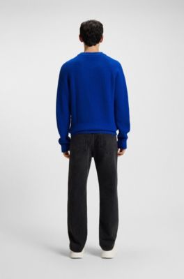 Cotton sweater with rib knit, Light Blue