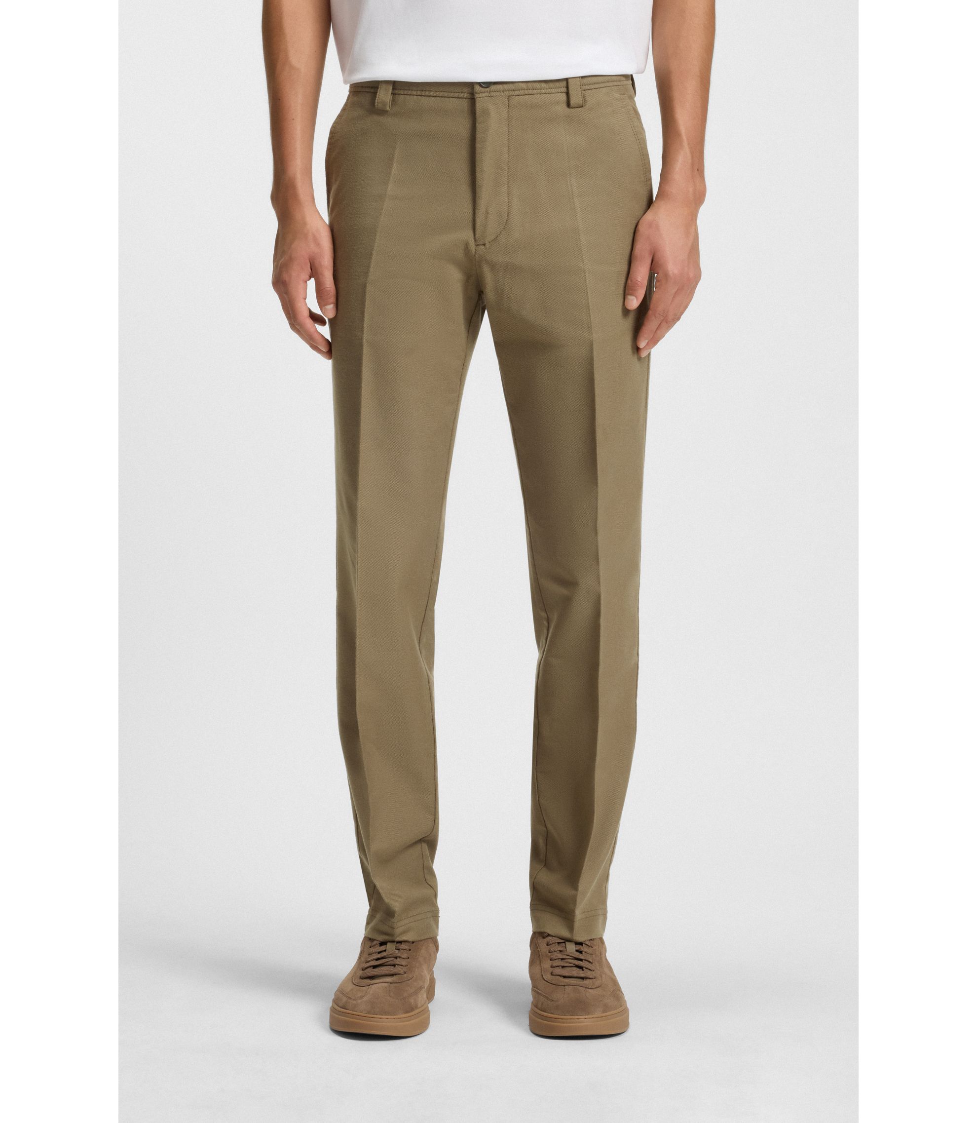 BOSS - Straight-fit trousers in cotton-blend twill - Light Brown
