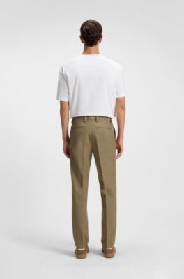 Straight-fit trousers in cotton-blend twill, Light Brown