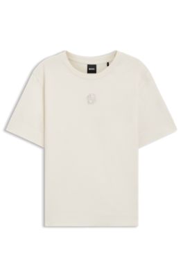 Mercerised-cotton T-shirt with Double B monogram, White