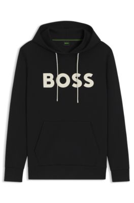 Moulded-logo hoodie in a cotton blend, Black