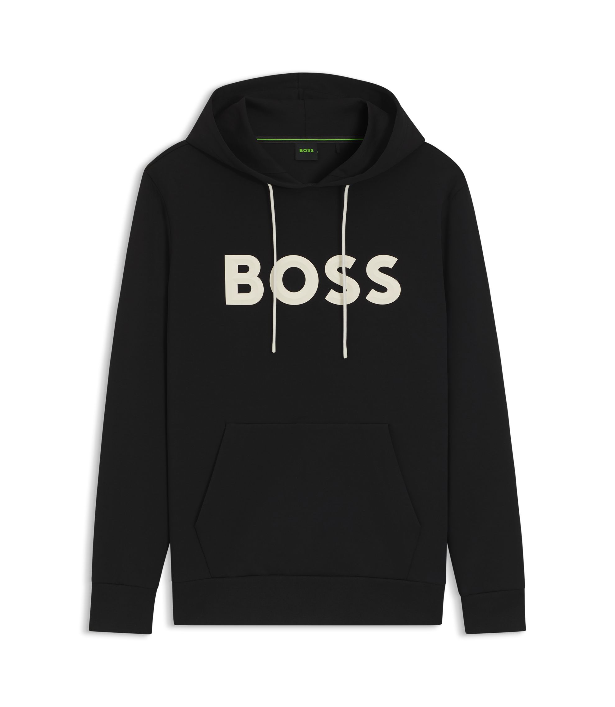BOSS - Moulded-logo hoodie in a cotton blend - Black