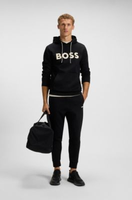 Moulded-logo hoodie in a cotton blend, Black