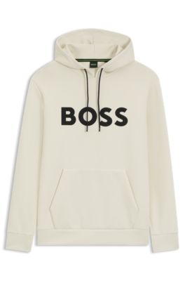Moulded-logo hoodie in a cotton blend, White