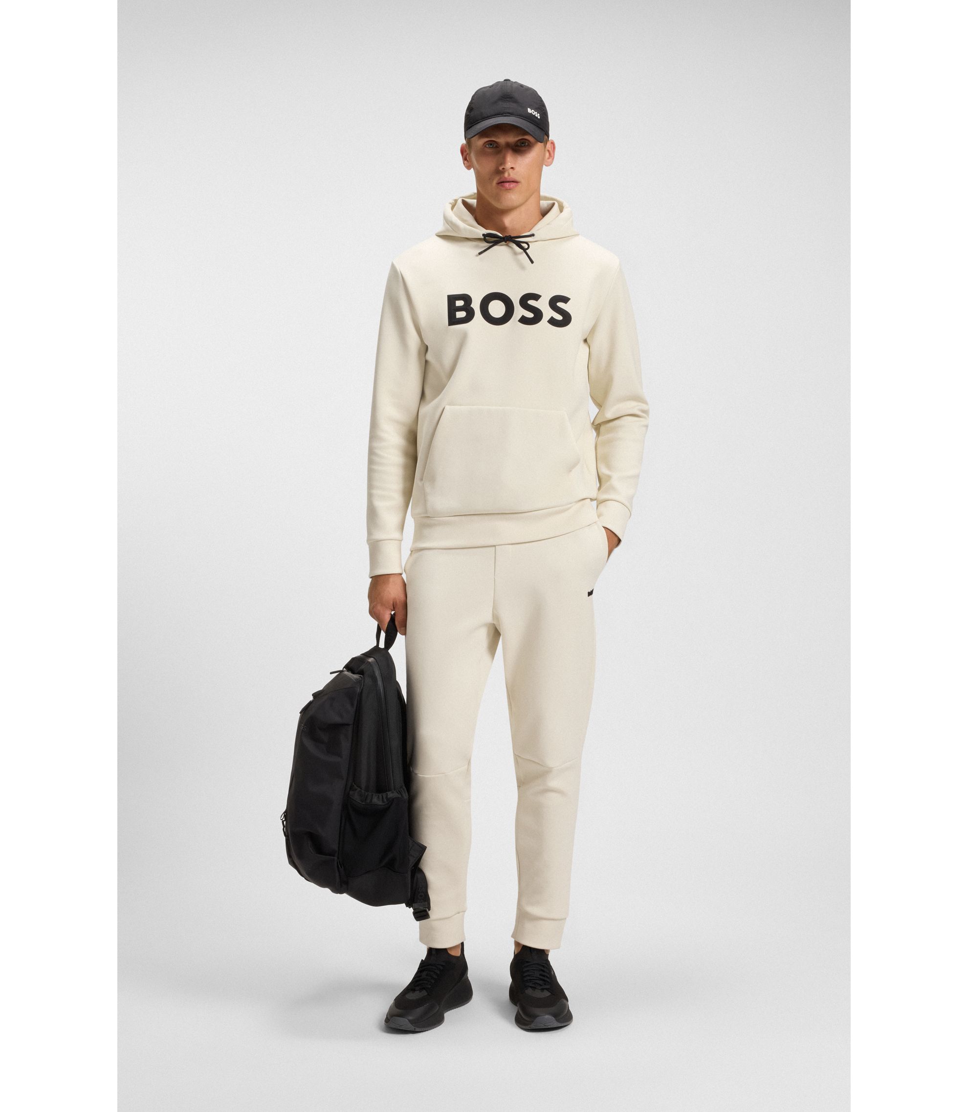 BOSS - Moulded-logo hoodie in a cotton blend - White