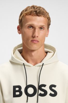 Moulded-logo hoodie in a cotton blend, White