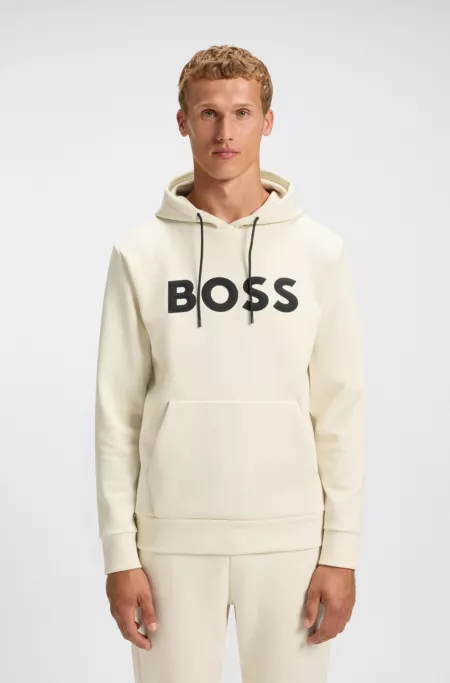 Moulded-logo hoodie in a cotton blend