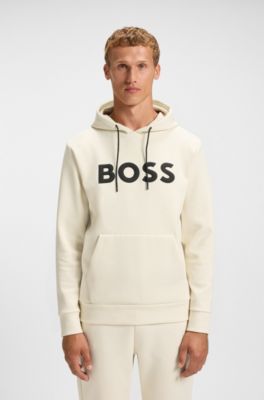 Moulded-logo hoodie in a cotton blend, White