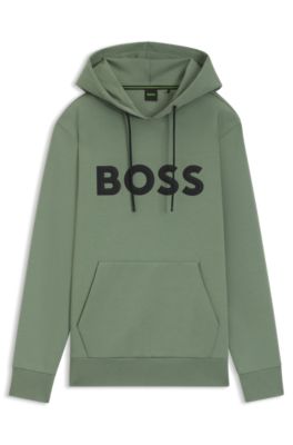 Moulded-logo hoodie in a cotton blend, Light Green