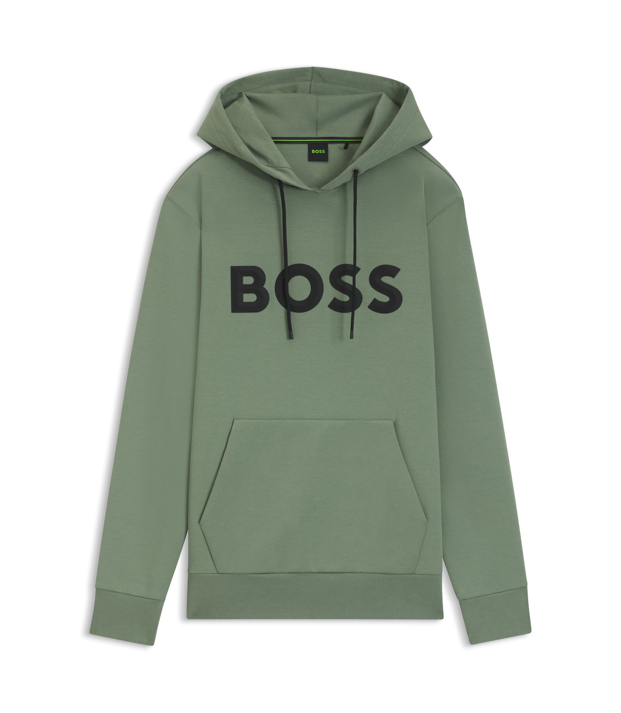 BOSS - Moulded-logo hoodie in a cotton blend - Light Green