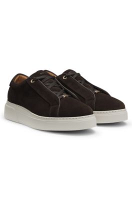 Suede trainers with hidden wedge, Dark Brown