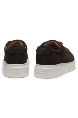 Suede trainers with hidden wedge, Dark Brown