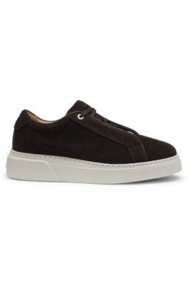 Suede trainers with hidden wedge, Dark Brown