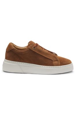 Suede trainers with hidden wedge, Light Brown