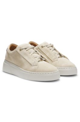 Suede trainers with hidden wedge, Beige