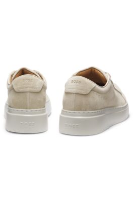 Suede trainers with hidden wedge, Beige