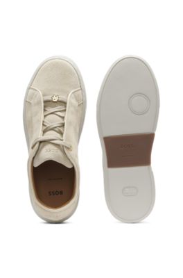 Suede trainers with hidden wedge, Beige