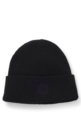 Beanie hat with Happy HUGO, Black