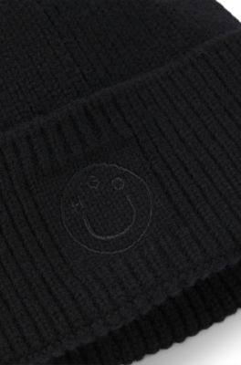 Beanie hat with Happy HUGO, Black
