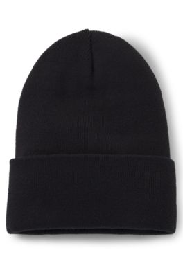 Gorro de punto de algod&oacute;n con etiqueta con logo, Negro