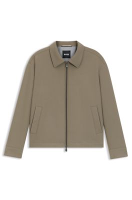 Cazadora relaxed fit de tejido el&aacute;stico con cuello de pajarita, Marr&oacute;n claro