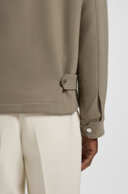 Relaxed-fit jacket in stretch fabric with wing collar, Light Brown