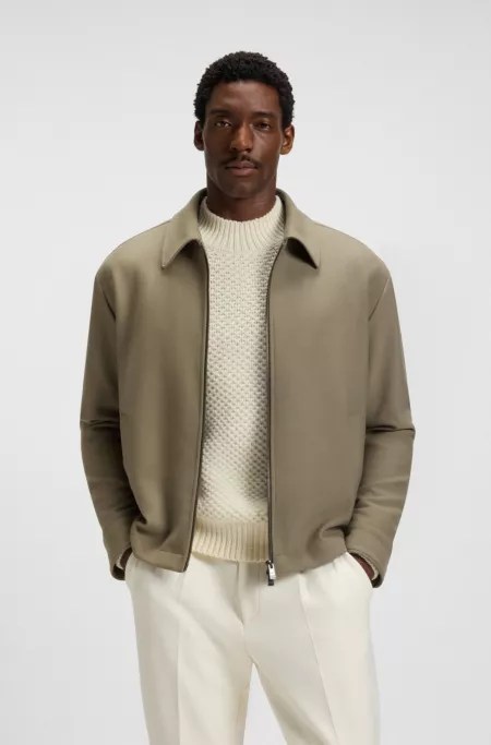 Relaxed-fit jacket in stretch fabric with wing collar