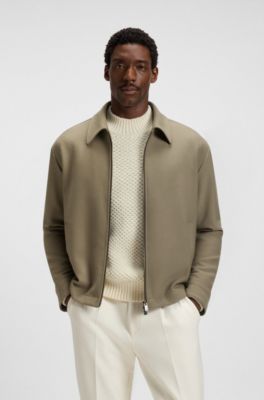 Cazadora relaxed fit de tejido el&aacute;stico con cuello de pajarita, Marr&oacute;n claro