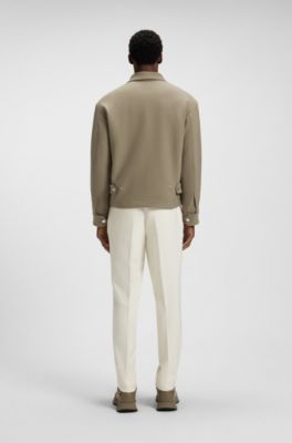 Relaxed-fit jacket in stretch fabric with wing collar, Light Brown