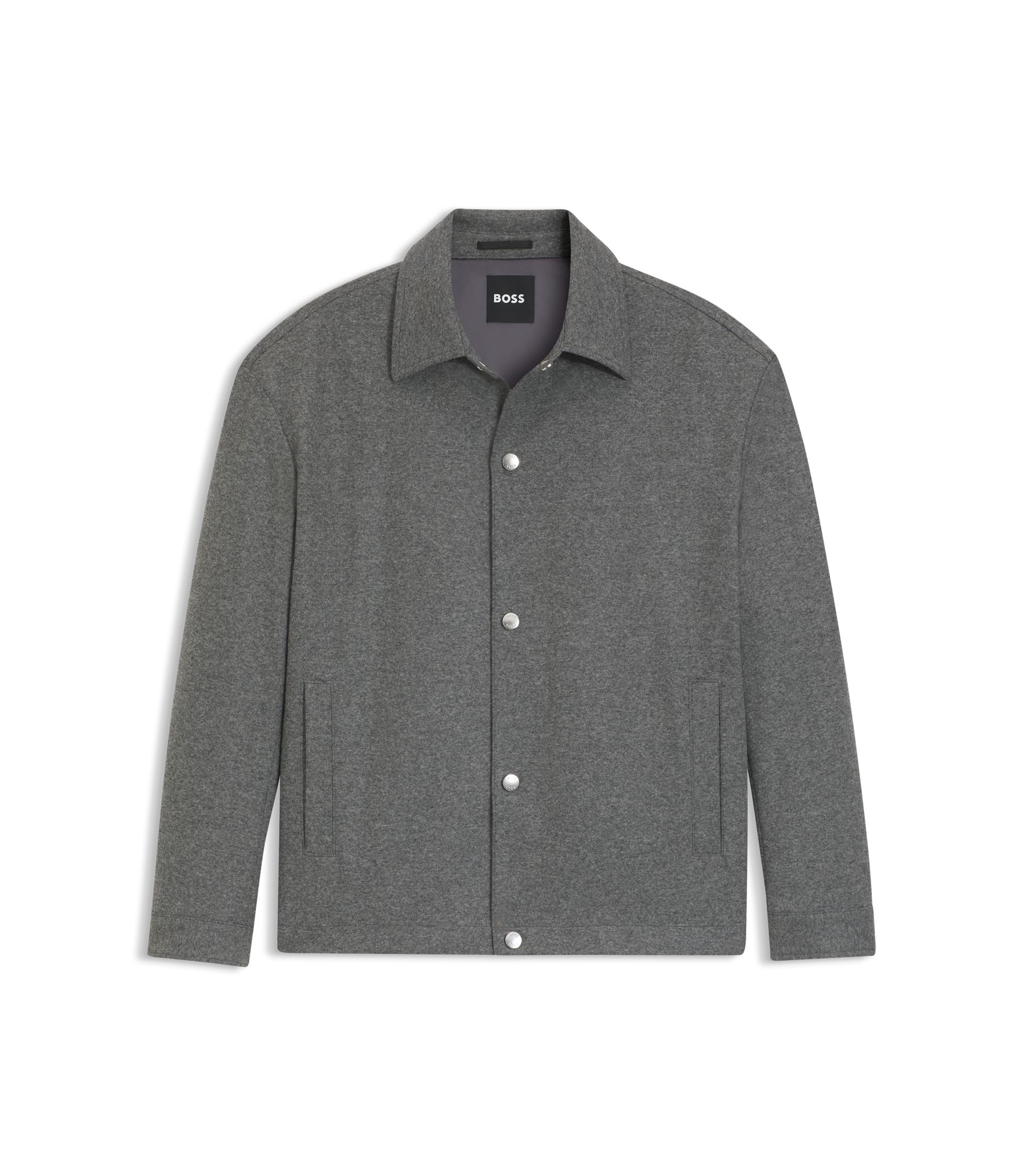 BOSS - Relaxed-fit overshirt in brushed stretch flannel - Grey