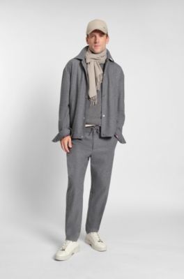 Sobrecamisa relaxed fit en franela el&aacute;stica cepillada, Gris