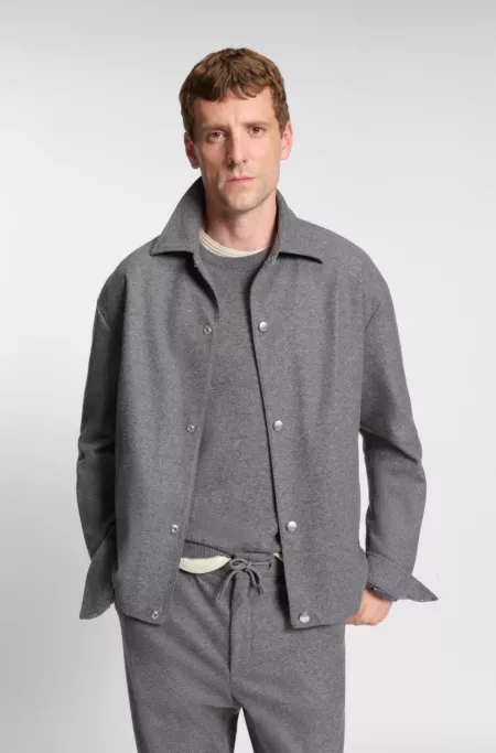 Relaxed-fit overshirt in brushed stretch flannel