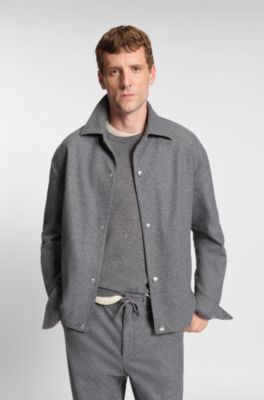 Sobrecamisa relaxed fit en franela el&aacute;stica cepillada, Gris