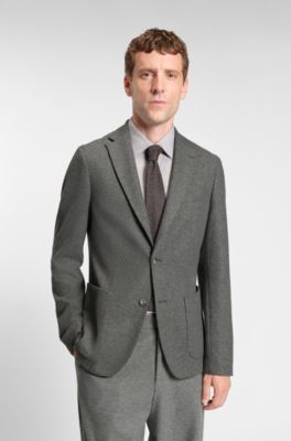 Veste Slim en flanelle stretch bross&eacute;e, Gris