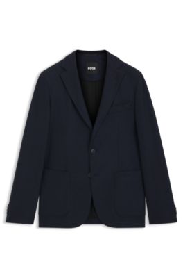 Brushed slim-fit jacket in stretch flannel, Dark Blue