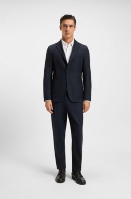 Veste Slim en flanelle stretch bross&eacute;e, Bleu fonc&eacute;