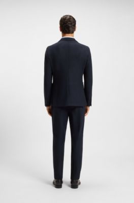 Brushed slim-fit jacket in stretch flannel, Dark Blue
