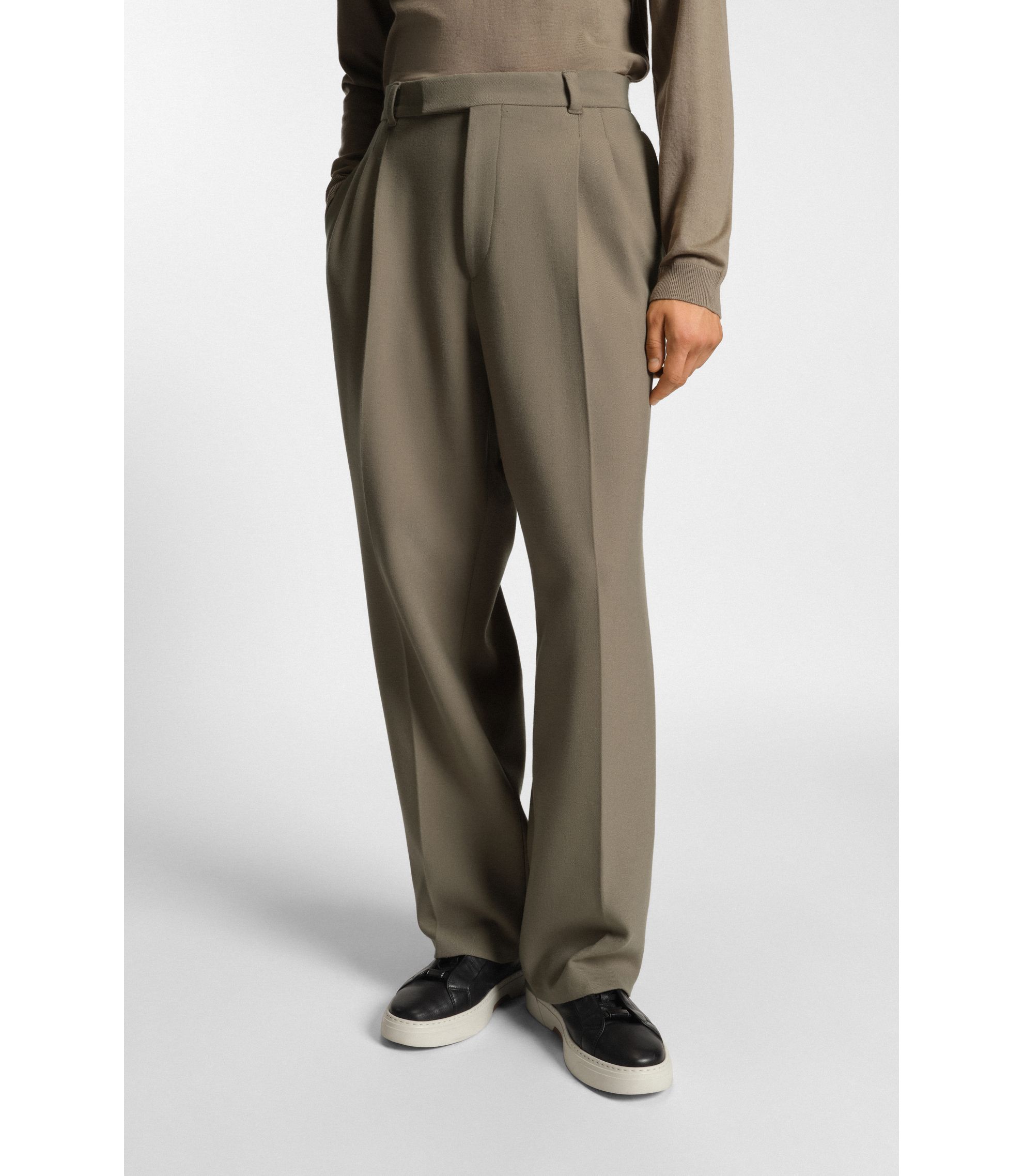 BOSS Relaxed-fit trousers with double pleat Light Brown