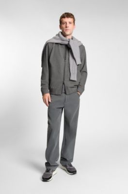 Chaqueta slim fit de franela el&aacute;stica cepillada, Gris