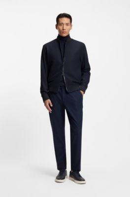 Veste Slim en flanelle stretch bross&eacute;e, Bleu fonc&eacute;