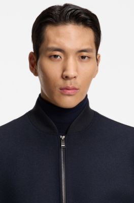 Brushed slim-fit jacket in stretch flannel, Dark Blue