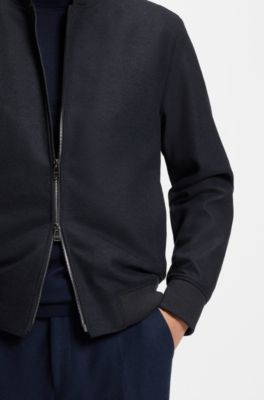 Veste Slim en flanelle stretch bross&eacute;e, Bleu fonc&eacute;