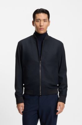 Chaqueta slim fit de franela el&aacute;stica cepillada, Azul oscuro