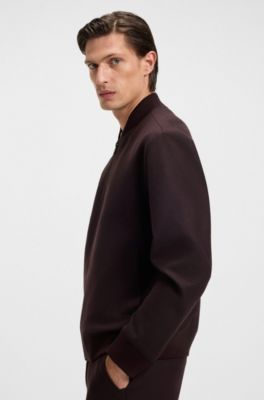 Brushed slim-fit jacket in stretch flannel, Dark Red
