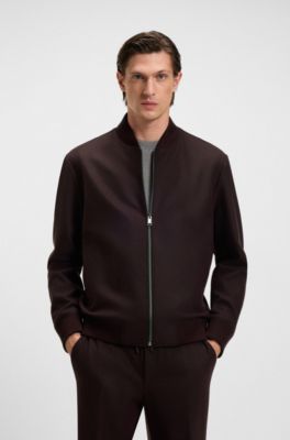 Brushed slim-fit jacket in stretch flannel, Dark Red