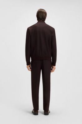 Brushed slim-fit jacket in stretch flannel, Dark Red