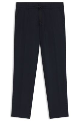 Brushed tapered-fit trousers in stretch flannel, Dark Blue